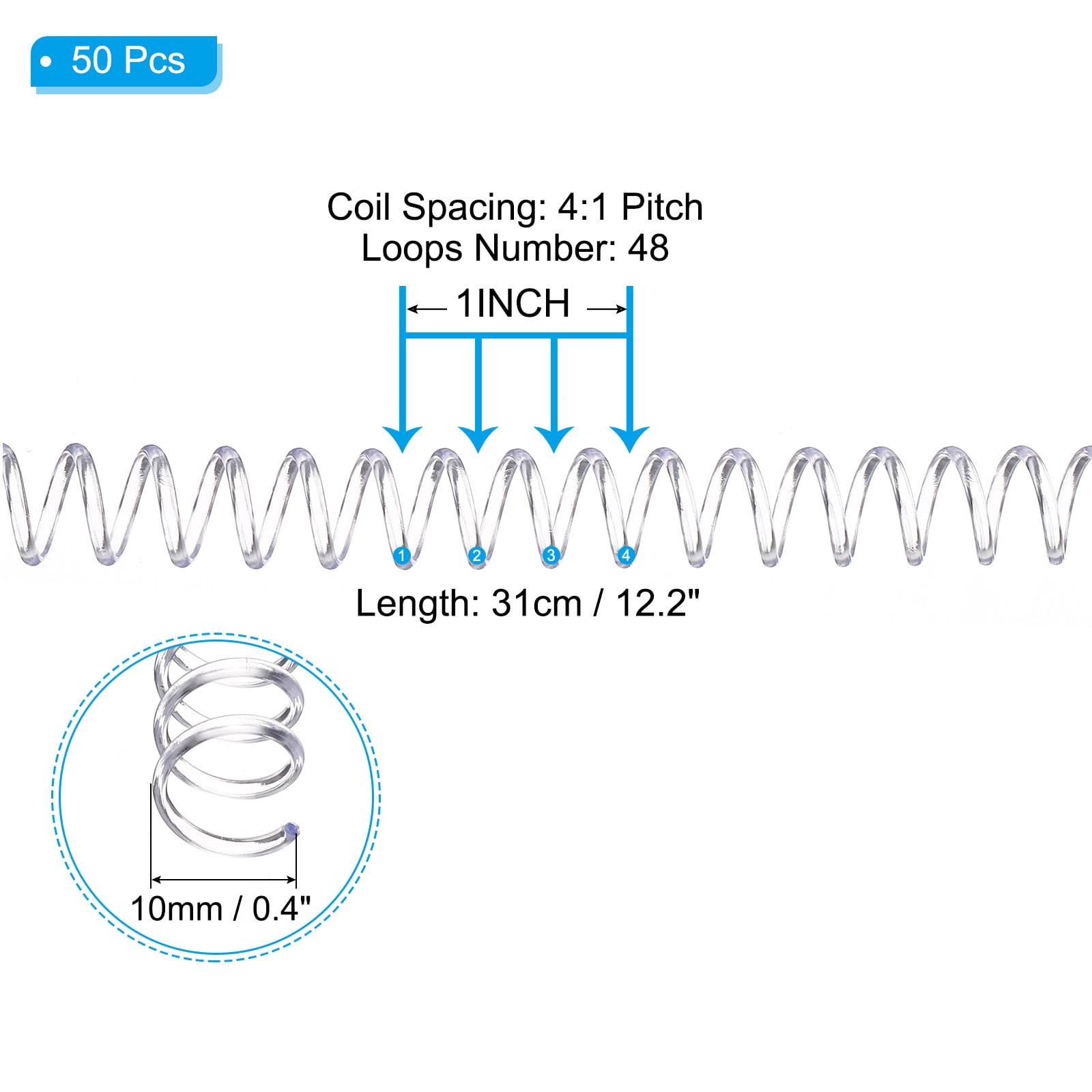 Unique Bargains Spiral Binding Coils for Sheet Capacity with 4:1 Pitch 10mm Clear