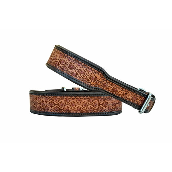 Affilare Leather Dog Collar Western Style Heavy Duty Hand Tooled Adjustable Padded Soft for Puppies and Big Dogs 10AB131-S