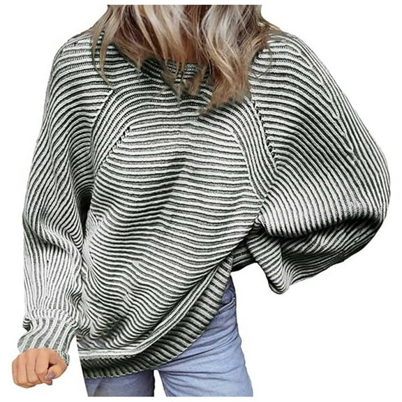 UJNDER Fall Winter Sweaters for Women Knit Striped Batwing Pullover Oversized Long Sleeve Green L