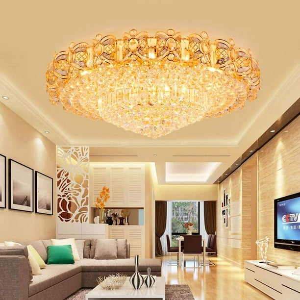 OUKANING Modern 40cm Crystal Gold Flush Mount LED Ceiling Lamp Light - Walmart.com