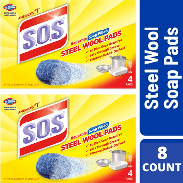 S.O.S. Steel Wool Soap Pads Makes Aluminum,Iron and Stainless Steel Pots and Pans Sparkle, 4 Count Each (2 Pack)