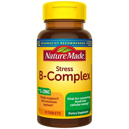 Nature Made Stress B-Complex with Vitamin C and Zinc Tablets, 75 Count for Metabolic Health†