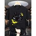 thumbnail image 2 of Men's 180G Pure Cotton Graphic T-Shirt - "WILL CARES" Letter Print, Round Neck, Short Sleeve, Black with Yellow & Blue Accents, Casual Summer Tee for Daily Wear, Travel Friendly Top, 2 of 10