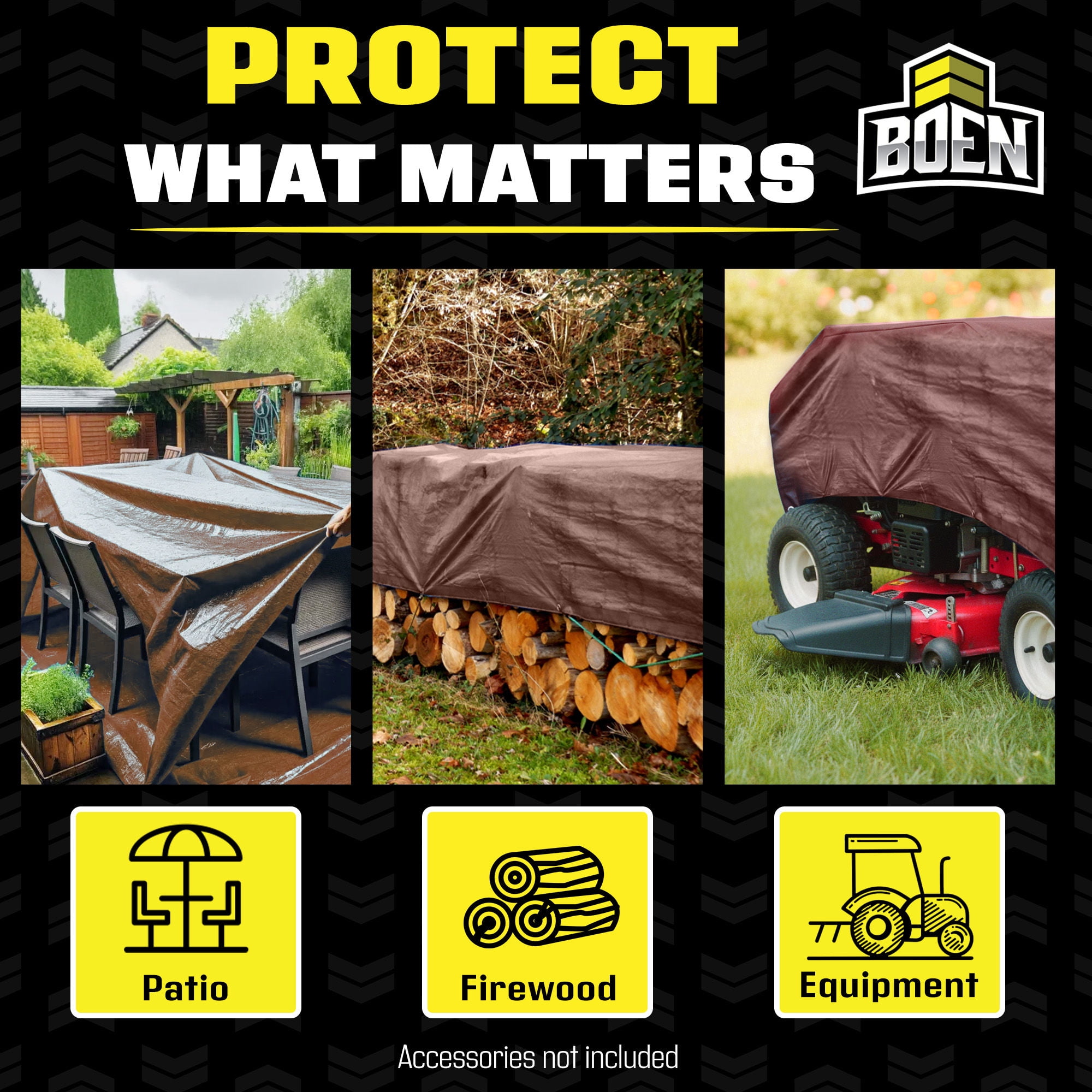 BOEN Ultra Heavy-Duty Tarp, 12 ft x 20 ft, 16 Mil Thick, Brown, Waterproof