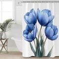 thumbnail image 2 of Blue Blossoming Tulip Shower Curtains for Bathroom Waterproof Fabric Bath Curtains Decor Bath Tub Curtain Vintage Spring Floral Botanical Decorative Shower Curtain Sets with 12 Hooks, 72x72 Inch, 2 of 6