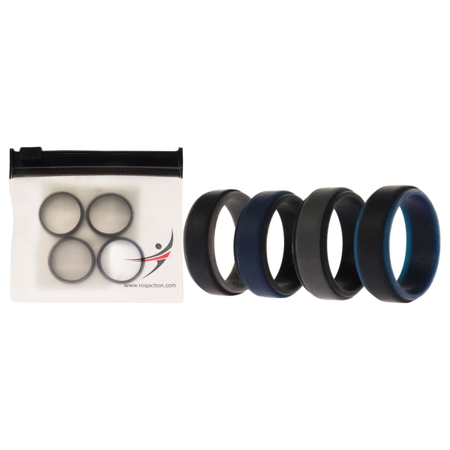 Juego de anillos escalonados de 2 capas de boda de silicona - Negro-Azul de ROQ para hombre - Anillo de 4 x 9 mm