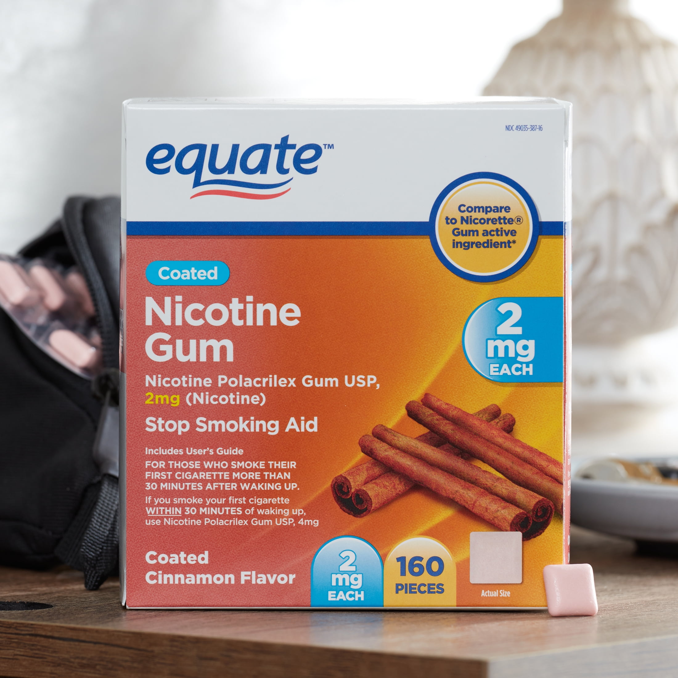 Equate Coated Nicotine Gum, 2 mg, Coated Cinnamon Flavor, 160 Count