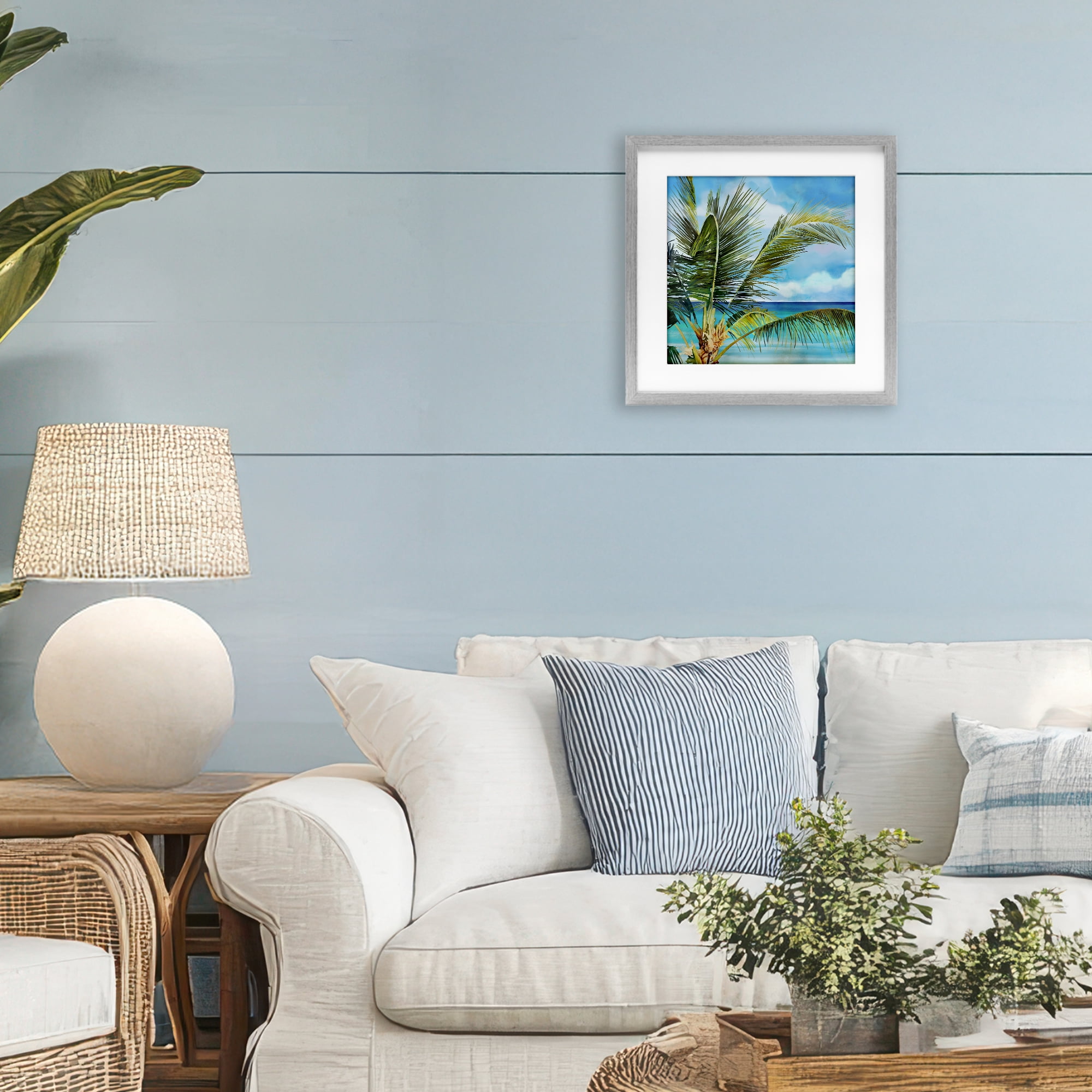 Stupell Industries Lush Palm Watercolor View Gray Framed Print Under Glass, design by Mauro Devereaux