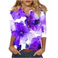 thumbnail image 2 of HADST 3/4 Sleeve Blouses for Women - Floral Print V Neck Button Cotton Linen Tops See Through Tops for Women, 2 of 6