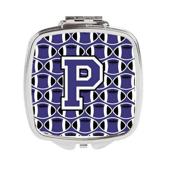Carolines Treasures  Letter P Football Purple & White Compact Mirror - Purple & White - 3in. H x 0.3in. W x 2.75in. L - 0.15 lbs