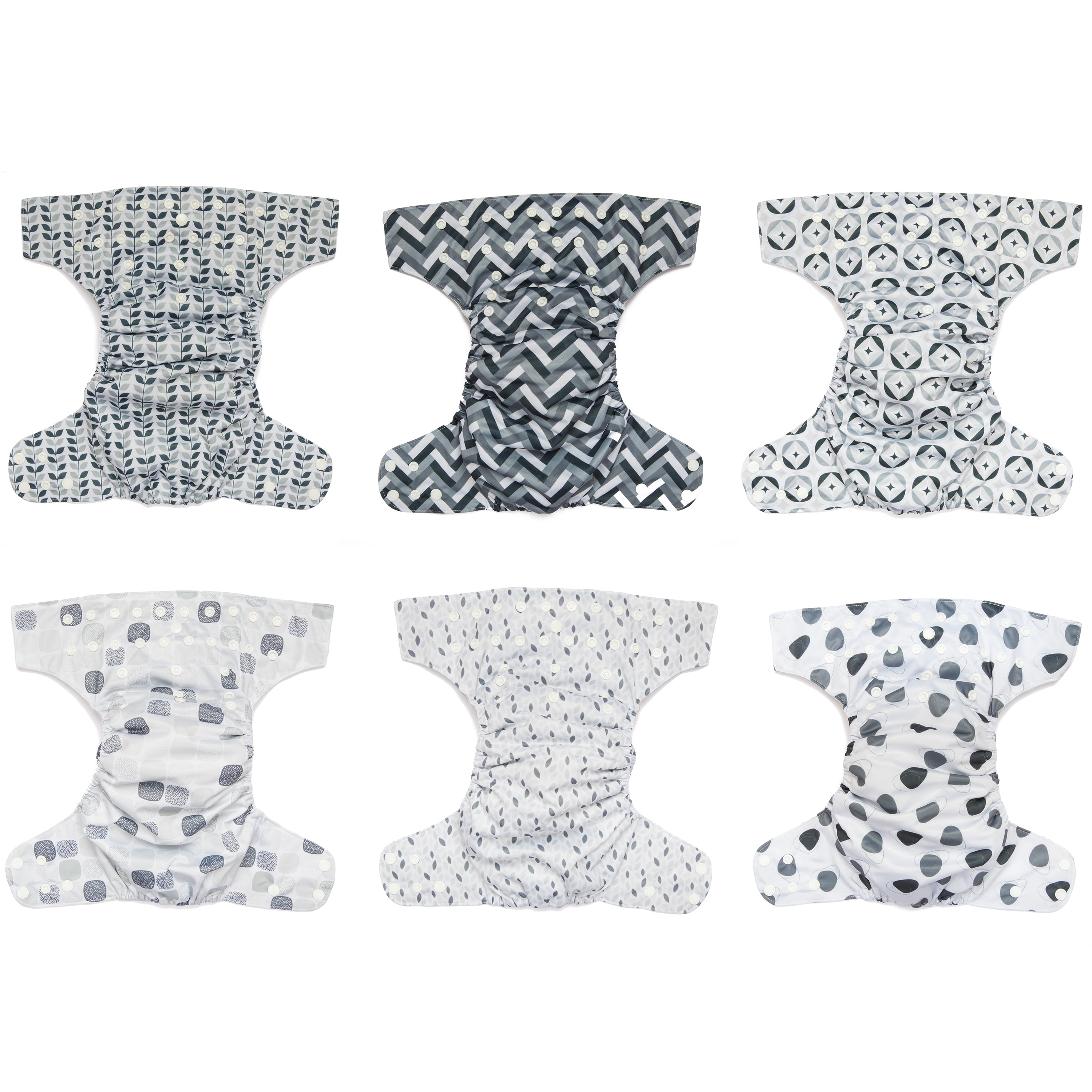 Simple Being Reusable Cloth Diapers, Double Gusset, Adjustable, Waterproof Cover, Washable, Eco-Friendly, 4-Layer Microfiber Inserts, Greys, 6-Pack