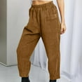 thumbnail image 5 of qolati Corduroy Pants for Women Elastic High Waisted Cargo Pants Casual Loose Tapered Work Pull On Ankle Cropped Lounge Trousers with Pockets Khaki XXL 12, 5 of 8