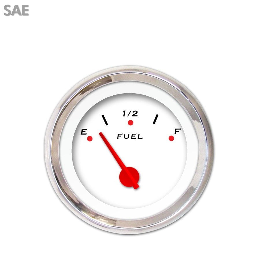 Fuel level Gauge Pegged White , Red Modern Needles, Chrome Trim Rings