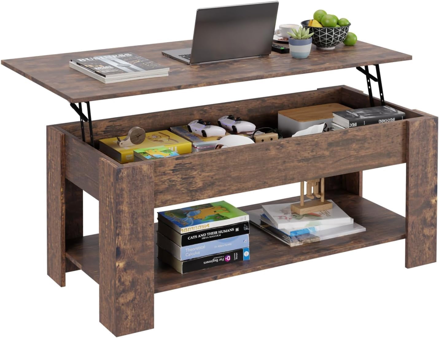 FDW 47.2" Lift Top Coffee Table with Hidden Compartment and Storage ...