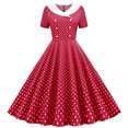 thumbnail image 1 of Dvprdro Robe de Bal pour Femme Invitée de Mariage Mode Vintage à Pois Imprimée Manches Courtes Ligne A Évasée Cocktail Fête Robe Midi, 1 of 5