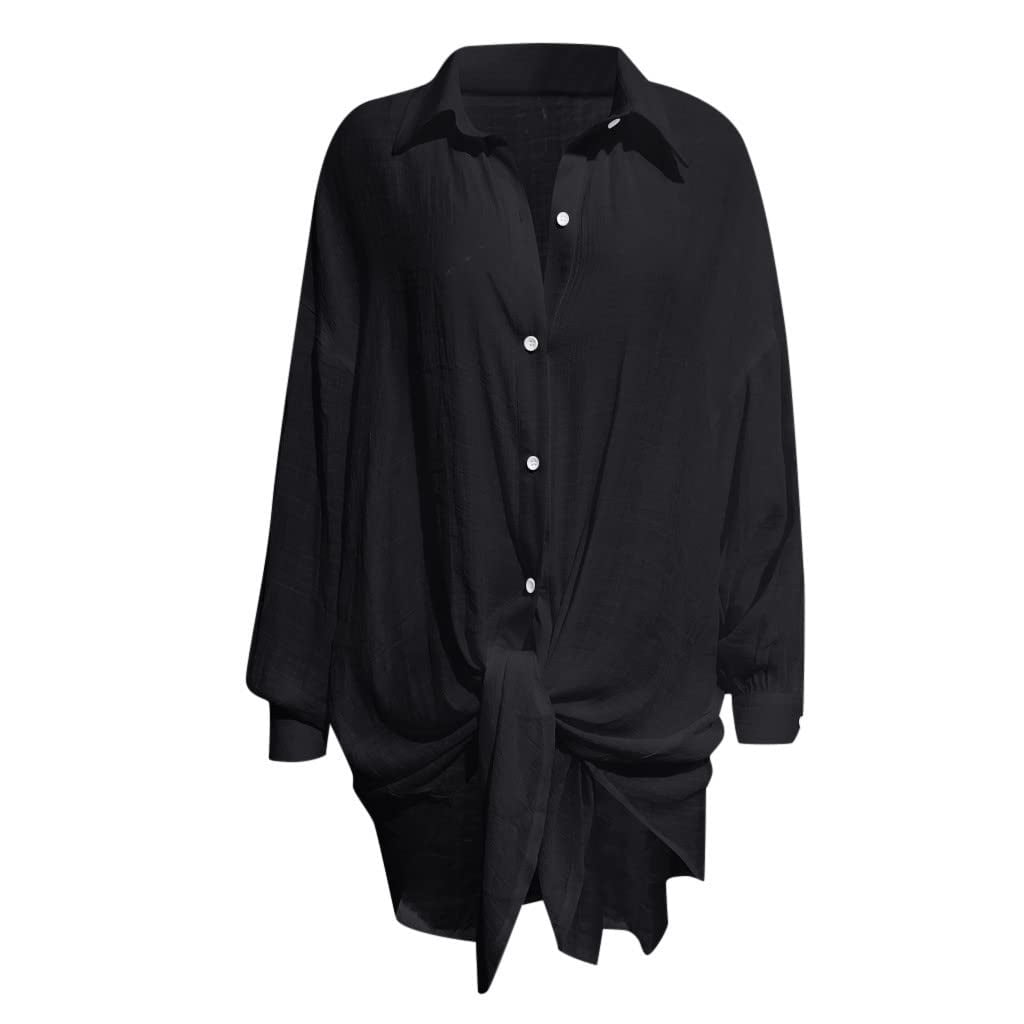 Linen Shirts for Women Summer Long Sleeve Button Down Blouses Lightweight Gauze Loose Casual Fashion Clothes