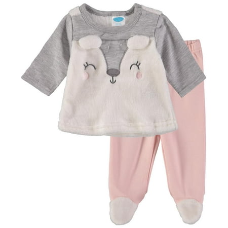 Bon Bebe Girls 0-9 Months Plush Animal Pant Set Grey 0-3 Months