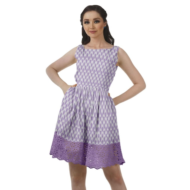 Moomaya Robe Pouf Sans Manches à Encolure Bateau en Dentelle Robe de Cocktail Courte avec Poches