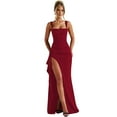 thumbnail image 2 of Robes Formelles pour Femmes Sans Manches Moulantes Froncées à Fente Haute Robe Maxi Cocktail Bal Rouge m, 2 of 8