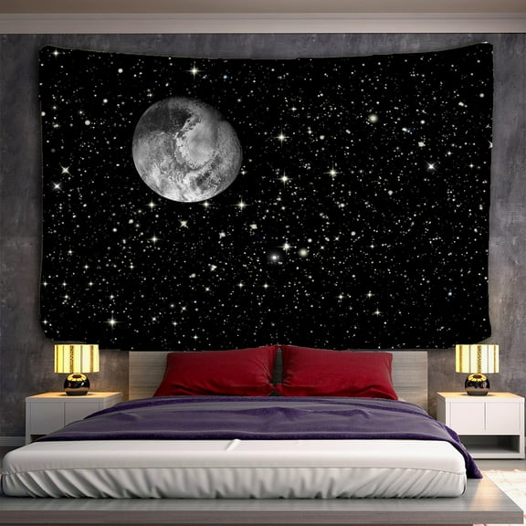 Black and white Moon Mandala tapestry wall hanging Bohemian psychedelic sce starlight art