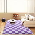 thumbnail image 5 of SARAG Super Soft Rug For Bedroom, 5x7ft White And Purple Area Rug Classic Checkered Shaggy Anti-Skid High Pile Soft Fluffy Rug Fuzzy Carpet For Living Room Bedroom Kids Room Nursery, Dorm, 5 of 9