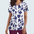 thumbnail image 2 of Idoravan Women Short Sleeve Tunic Blouse Women's Scrub Tops Women Casual Fashion Floral Printed Short Sleeve V-Neck Pocket Work Tops Dark Blue XXL, 2 of 5