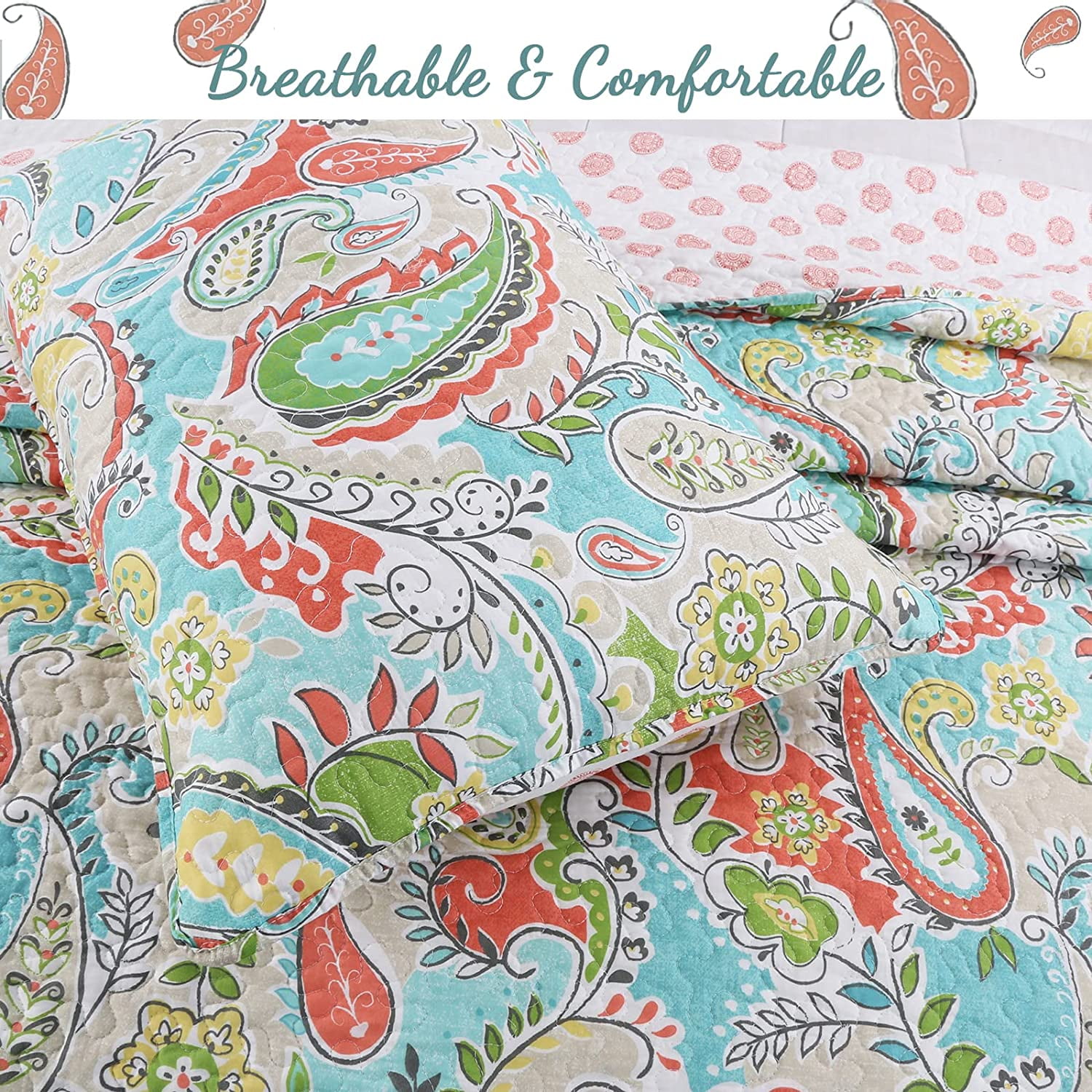 Porch & Den  Bajada Paisley Reversible Quilt Bedding Set Queen 6 Piece