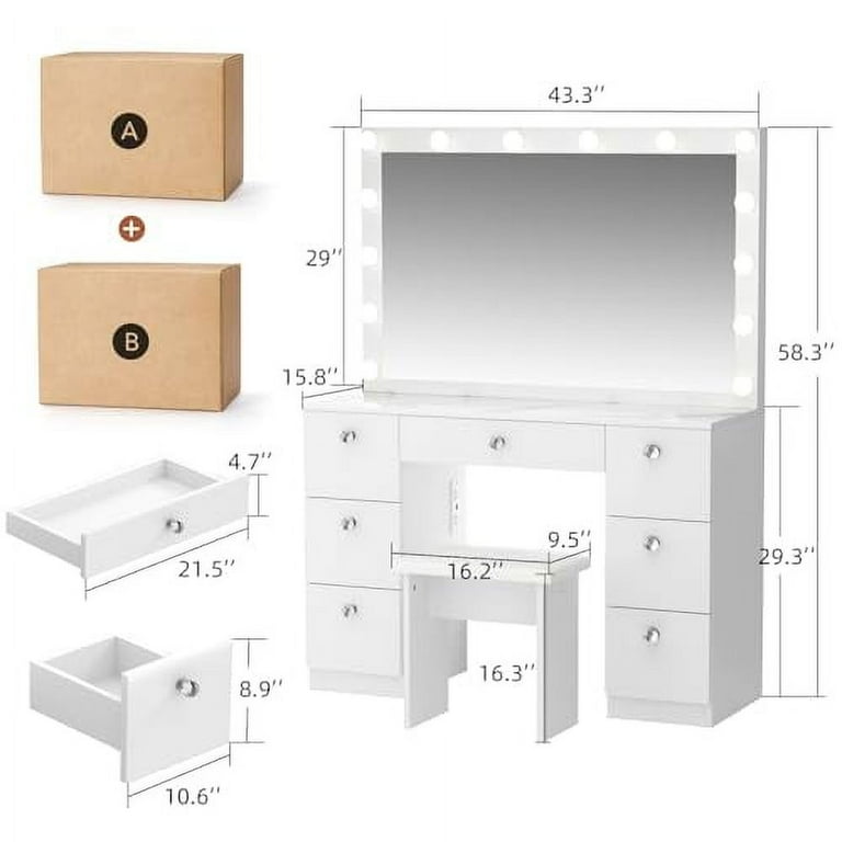 RichYa Modern Vanity with Large Lighted Mirror, Makeup Desk RichYa Modern Vanity with Large Lighted Mirror, Makeup Desk