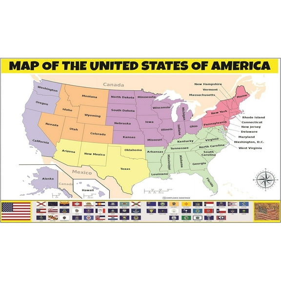 36x60 Map of USA - Laminated Wall Map Poster Print Perfect for Classrooms and Homes - Vivid Imagery with Bright Colors