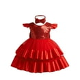 thumbnail image 2 of NAISIBABY Girls Princess Dress, Sequin Mesh with Bowknot Ruffles Sleeveless Birthday Wedding Pageant Dress Red 1T, 2 of 4