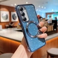 thumbnail image 5 of Magnetic Case for Samsung Galaxy S23, [Compatible with MagSafe] Non-Yellowing Glitter Shining Paper Clear Case for Women Girls, Rugged Shockproof Protection Phone Cover, Blue, 5 of 8