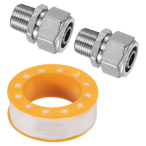 Uxcell 2pcs G1/2 x 3/8 NPT Male Thread Brass-Nickel Plated Adapter Fittings for Air Tubing