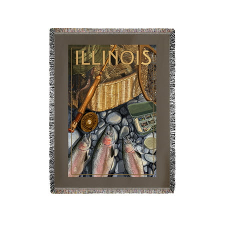Illinois - Fishing Still Life - Lantern Press Artwork (60x80 Woven Chenille Yarn (Best Fishing In Illinois)