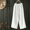 thumbnail image 3 of Skpblutn Women's Cotton Linen Wide Leg Elastic Waist Palazzo Culottes Trousers Pants Casual White L, 3 of 5