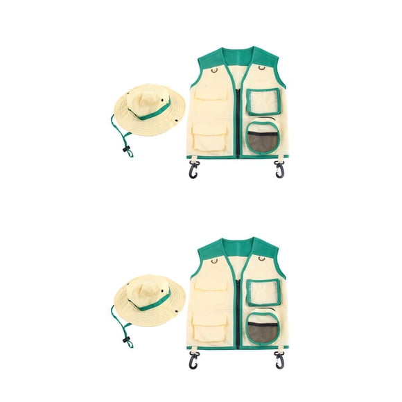 Vogacara Niños Insect Explorer Vest Hat Kit Niños al aire libre Disfraces de aventura Niños Niñas Traje de cosplay con múltiples bolsillos Verde 2piezas
