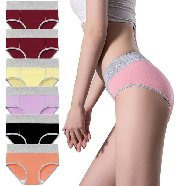 Puntoco Ropa interior para mujer, calzoncillos de cintura media para mujer, transpirables, con encaje, que levantan los glúteos, 6 piezas