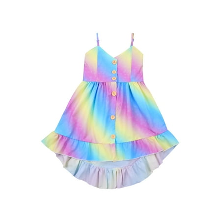 

Douhoow Kids Baby Girls Rainbow Dress Summer Ruffle Sleeveless Dress Beach Sundress 1-5Y