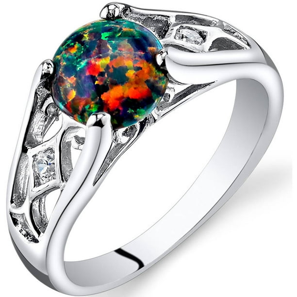 Oravo - 1 ct Round Created Black Opal Solitaire Ring in Sterling Silver ...