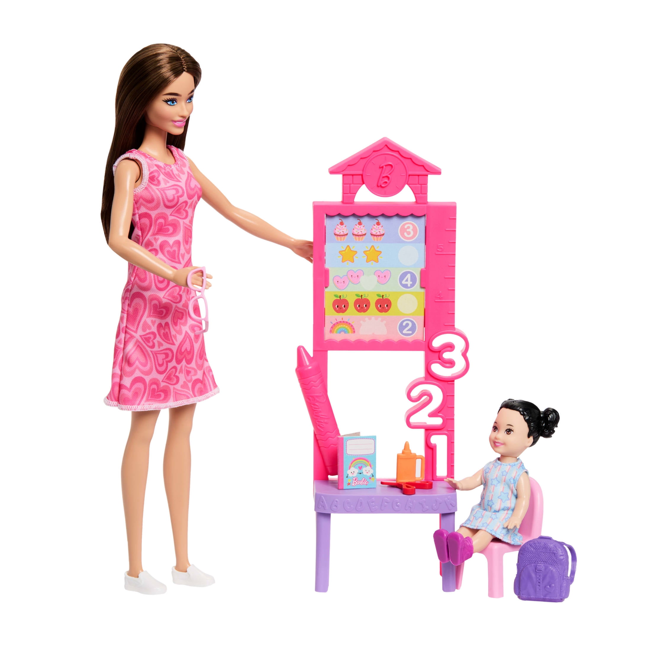 Barbie Careers Teacher Playset with Fashon Doll, Toddler Doll, Classroom Board & Accessories