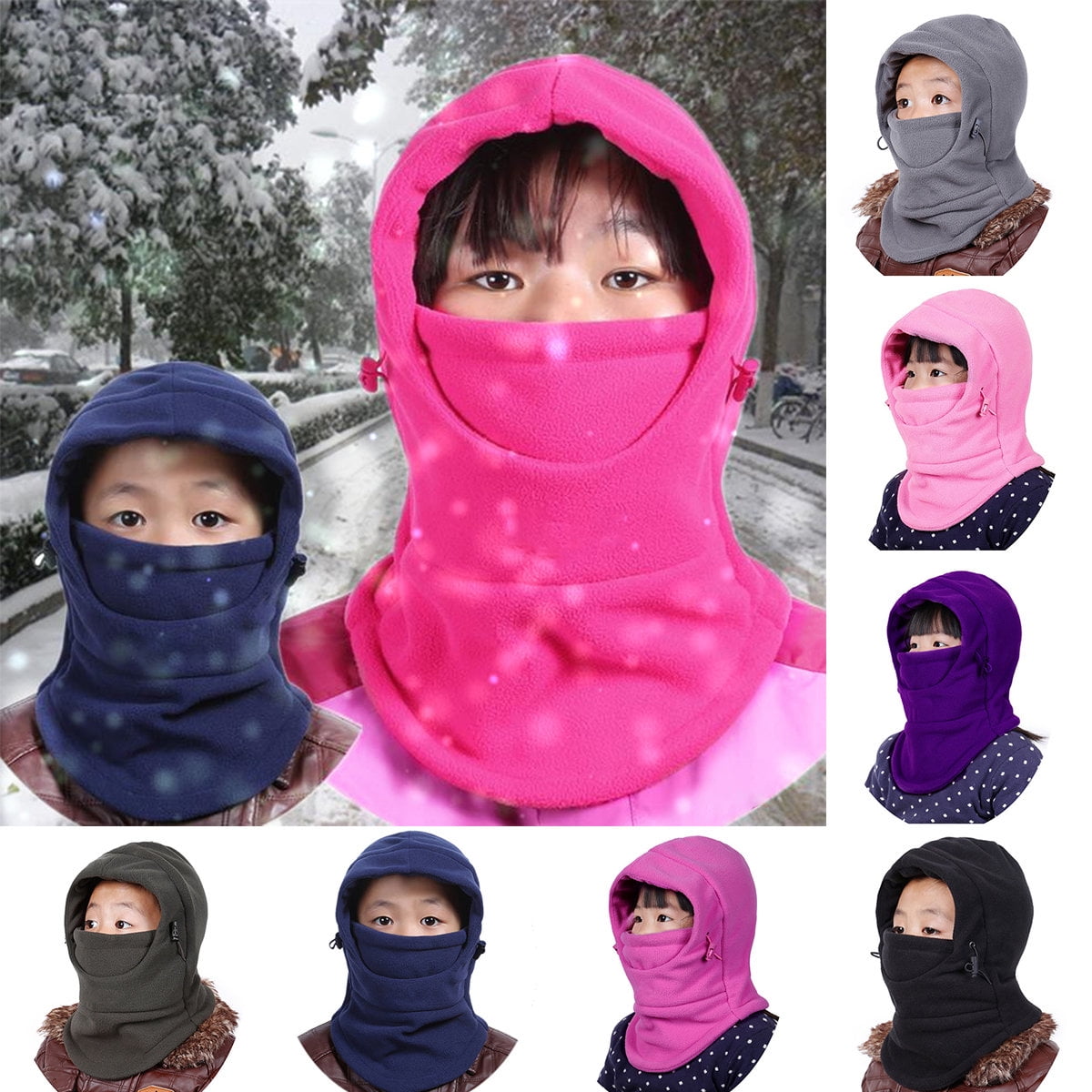 2PCS Winter Fleece Face Neck Cover Balaclava Windproof Cold Weather Face Mask for Boys Girls Kids Neck Warmer Gaiter 