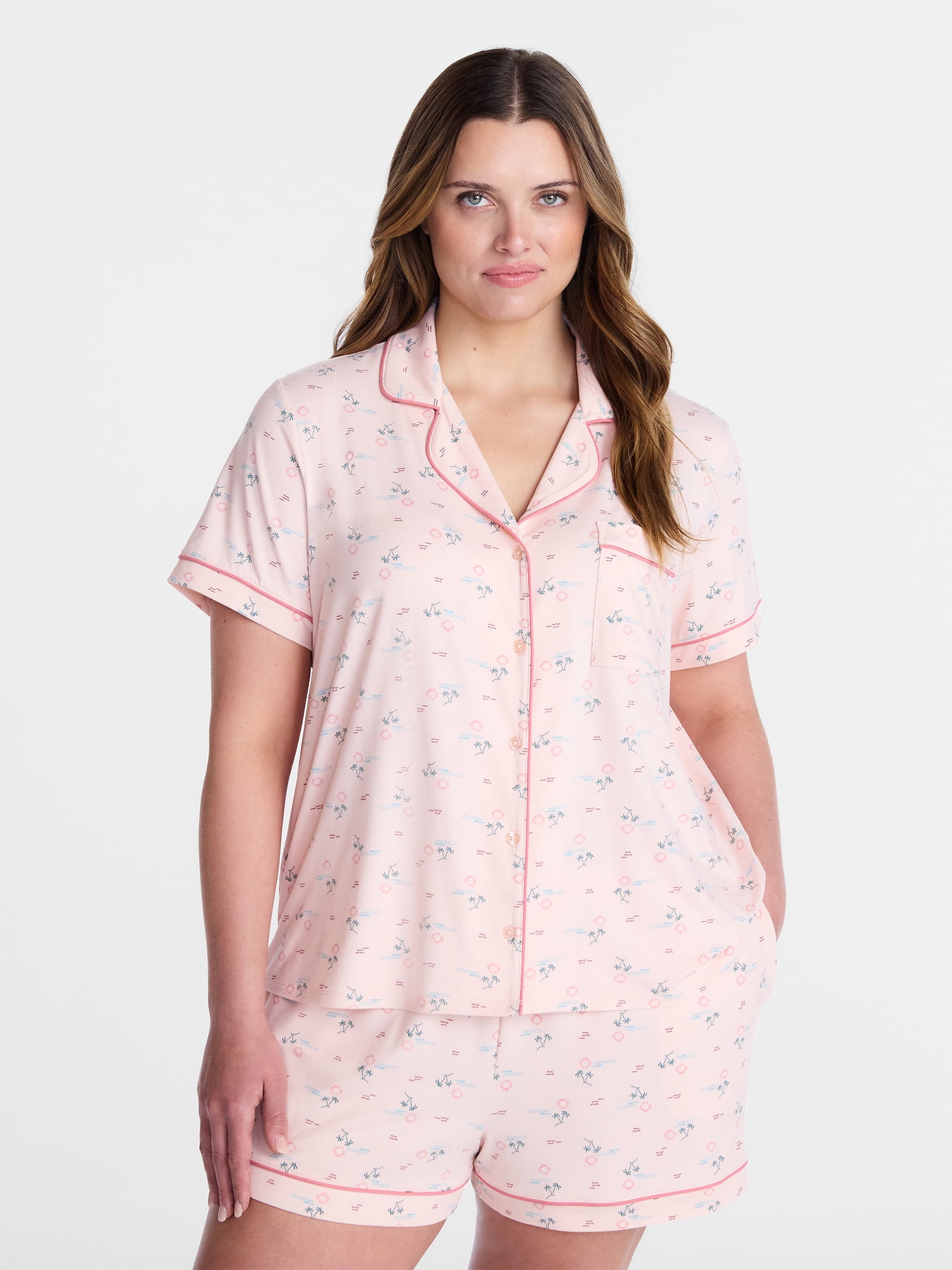Joyspun Women's Dreamy Soft Collection Notch Collar Top and Shorts Pajama Set, 2-Piece, Sizes XS-3X