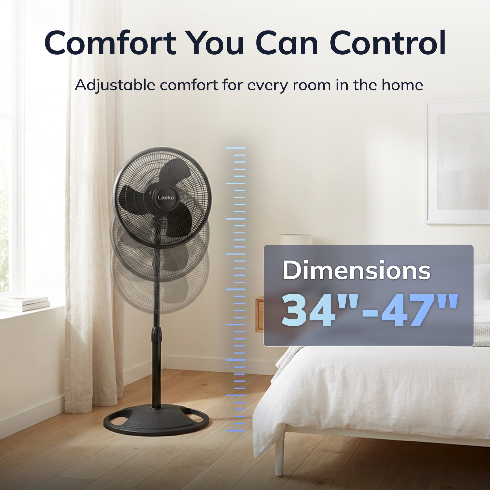 Lasko 16" Oscillating Pedestal Fan with Adjustable Height and Tilt-Back Head for Whole Room Cooling, Black, S16500
