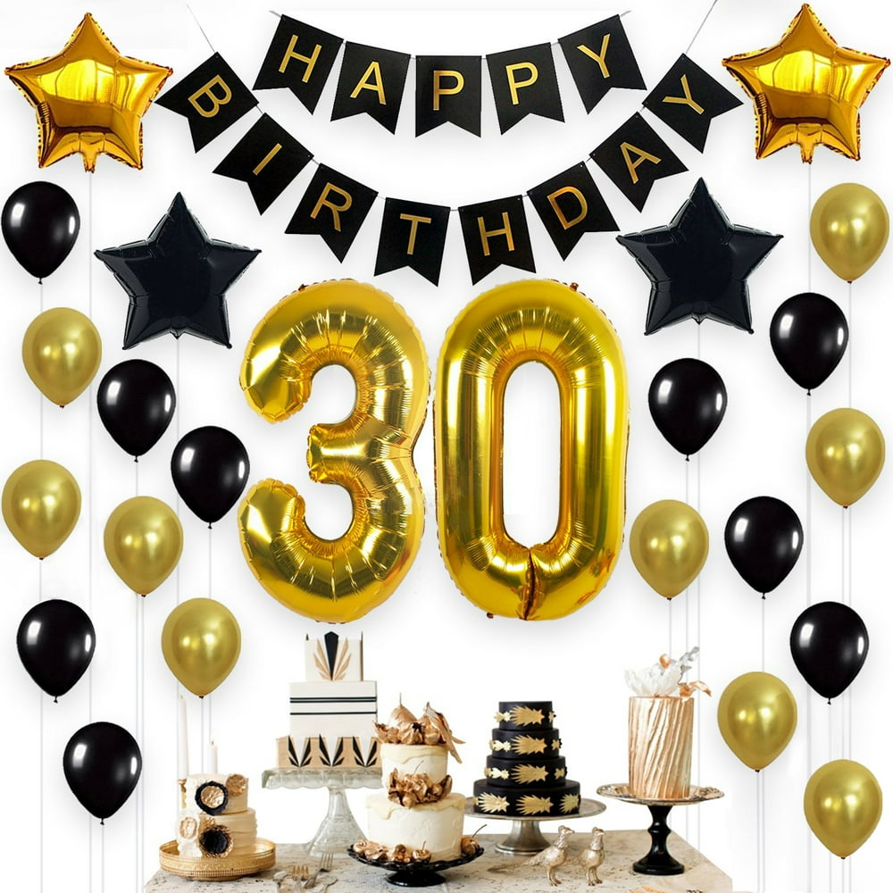 30th Birthday Party Decorations KIT - Happy Birthday Banner, 30th Gold ...