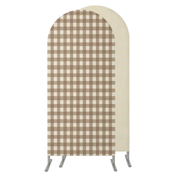 7.2FT Arch Backdrop Covers, Brown Plaid Wedding Arch Cover Stretchy, Gingham Checked Minimalist Modern Chiara Arches Backdrop Stand Covers for Birthday Baby Shower Party Banquet Decor