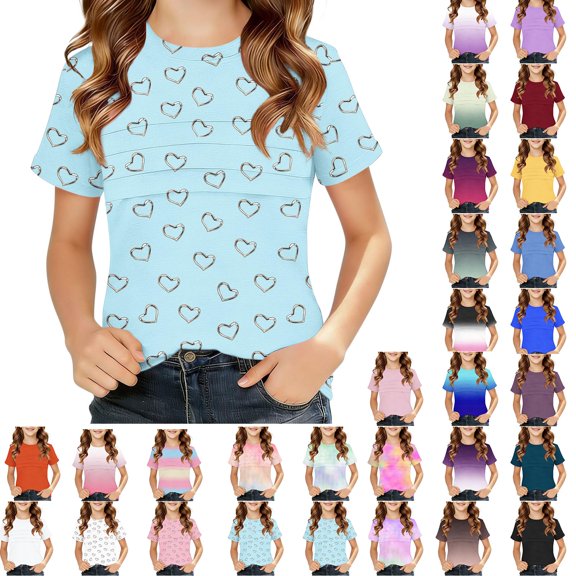 Swuxness Toddler T-Shirts Short Sleeve Round Neck Gradient Print Striped Breathable Casual