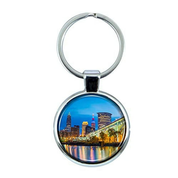 Cleveland Ohio Keychain with Epoxy Dome and Metal Keyring