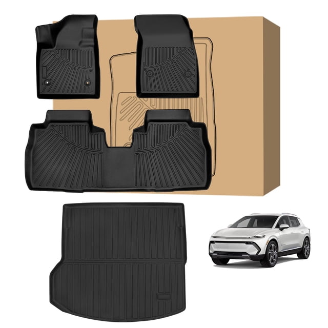 Peleus Floor Mats & Cargo Mat for 2024 2025 2026 Chevy Equinox EV (Non Fuel) - TPE All Weather Protection 2 Rows Car Floor Liners with Cargo Liner