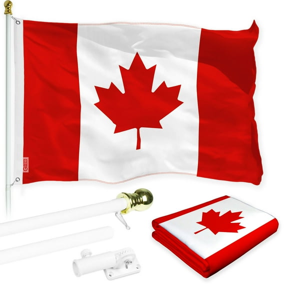 G128 Combo Pack: 5 Ft Tangle Free Aluminum Spinning Flagpole (White) & Canada Canadian Flag 2x3 Ft, LiteWeave Pro Series Printed 150D Polyester | Pole with Flag Included