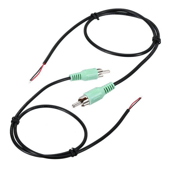 20 Inch Open Green RCA Male Plug Jack Connector Adapter to Bare Wire Open End Audio Video RCA Cable Pack of 2