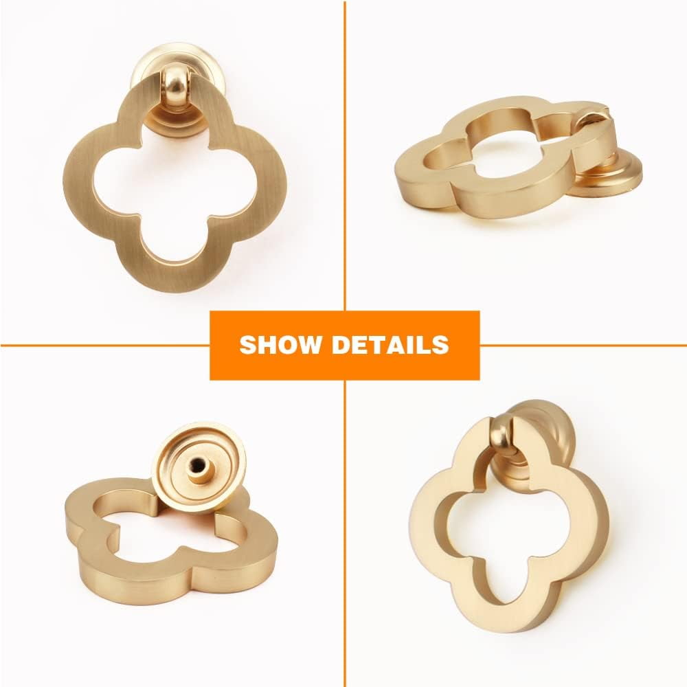 ABCISI 55mm Cupboard Knobs Cabinet Knobs with Modern Floral Knobs Design, Zinc Alloy Pulls Ring Dresser Knobs with Screws for Kitchen Bedroom & Bathroom, Solid Furniture Hardware (Gold,10 Pack)